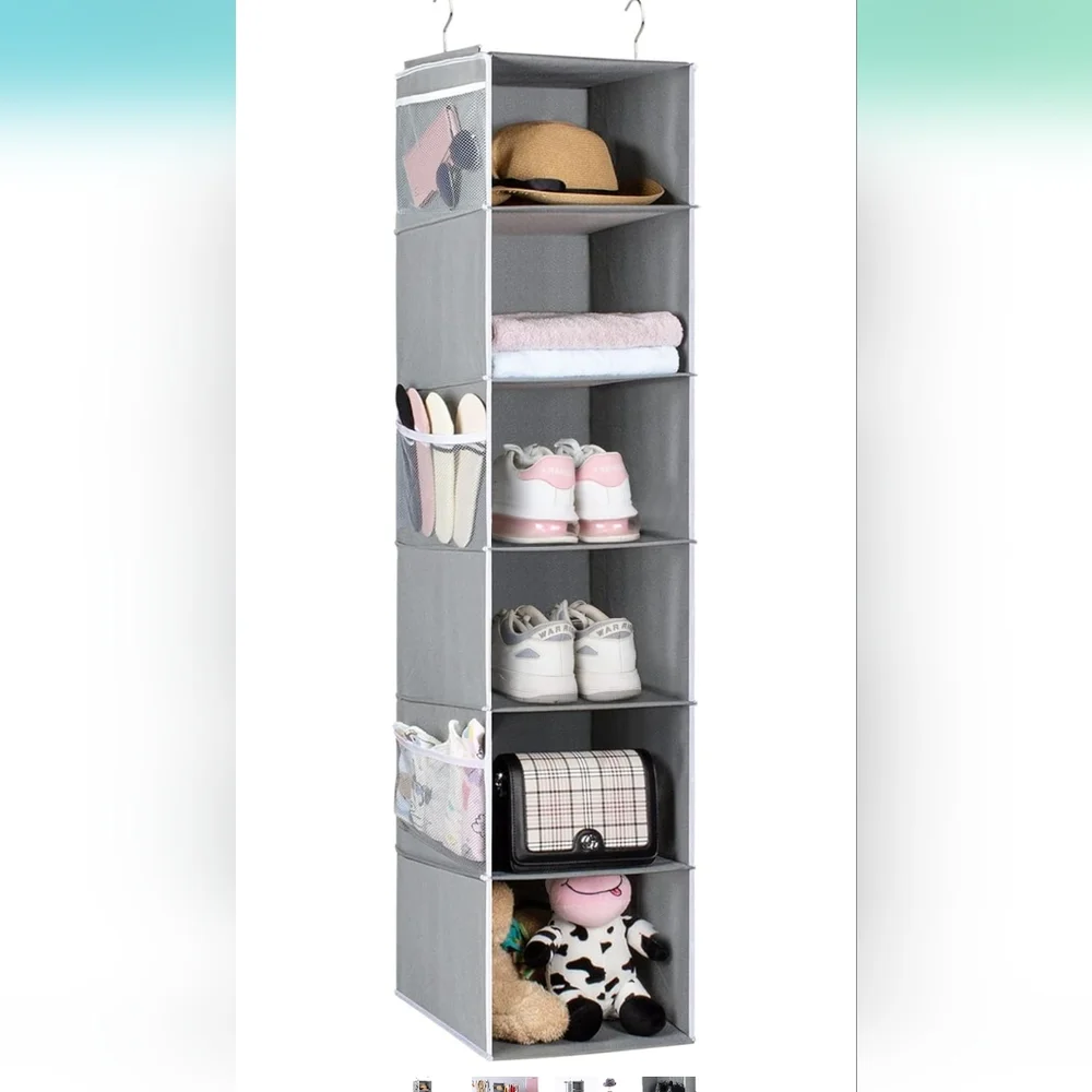 Univivi 6 Shelf Hanging Closet Organizer Hanging Shelves with 6 Side Pockets for